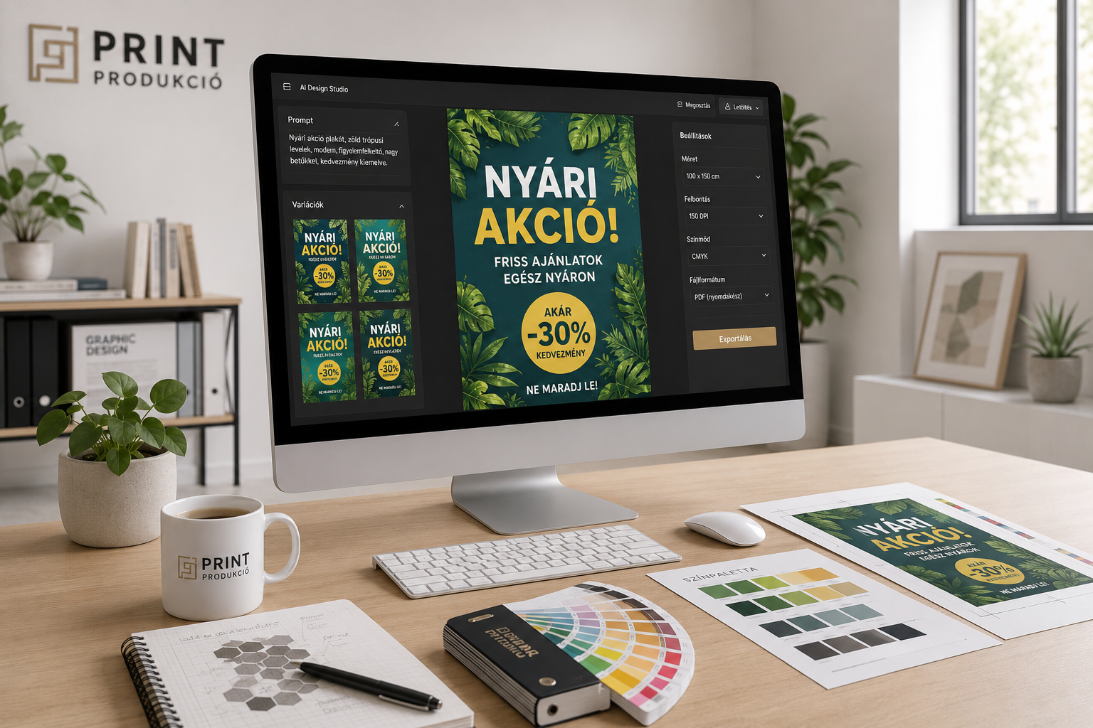 AI grafika nyomtatás előtti ellenőrzése: méret, kifutó, felbontás és CMYK színek